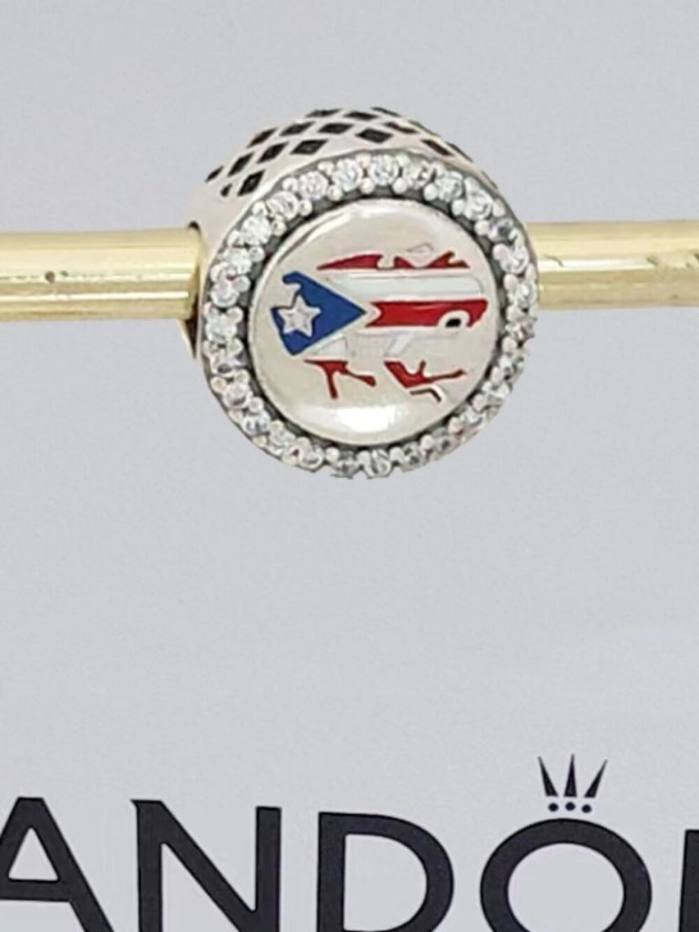 Pandora Engraved Frog Flag Puerto Rico Bead Charm Pendant S925 Silver with box